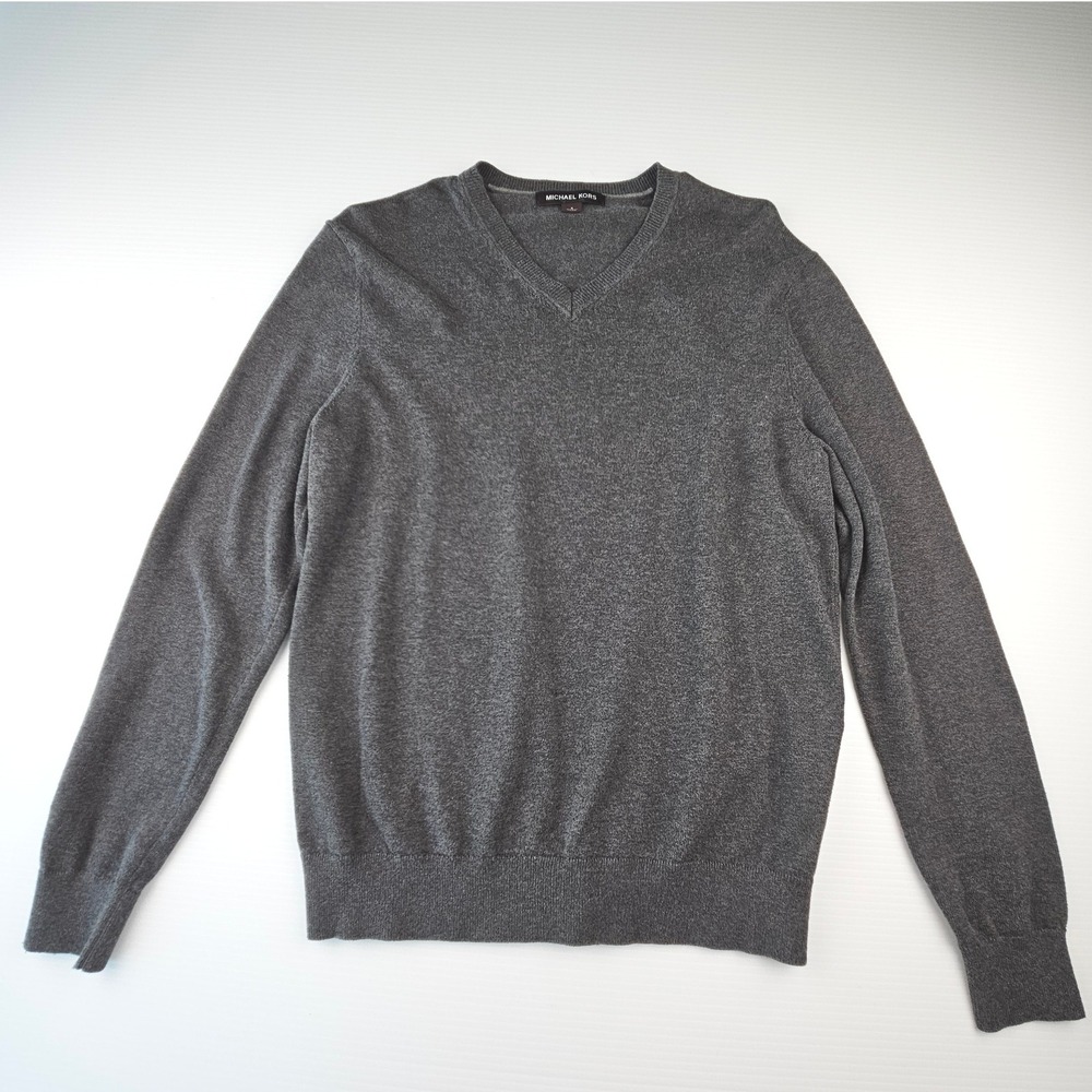 Michael Kors Mens V-Neck Sweater Charcoal Gray Cotton Knit Size S KF1603DDP3